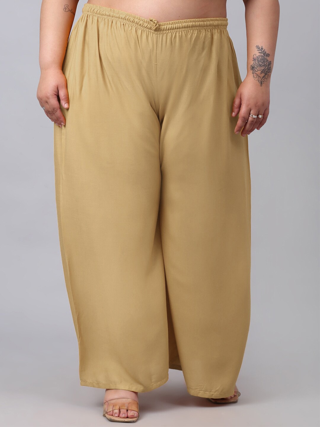 KLOTTHE Women Plus Size Straight-Fit Palazzo, Mustard