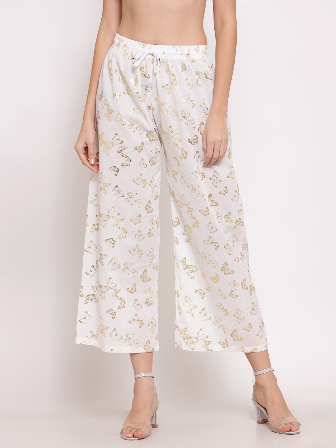 

KLOTTHE Women Printed Wide Leg Cropped Palazzo, White