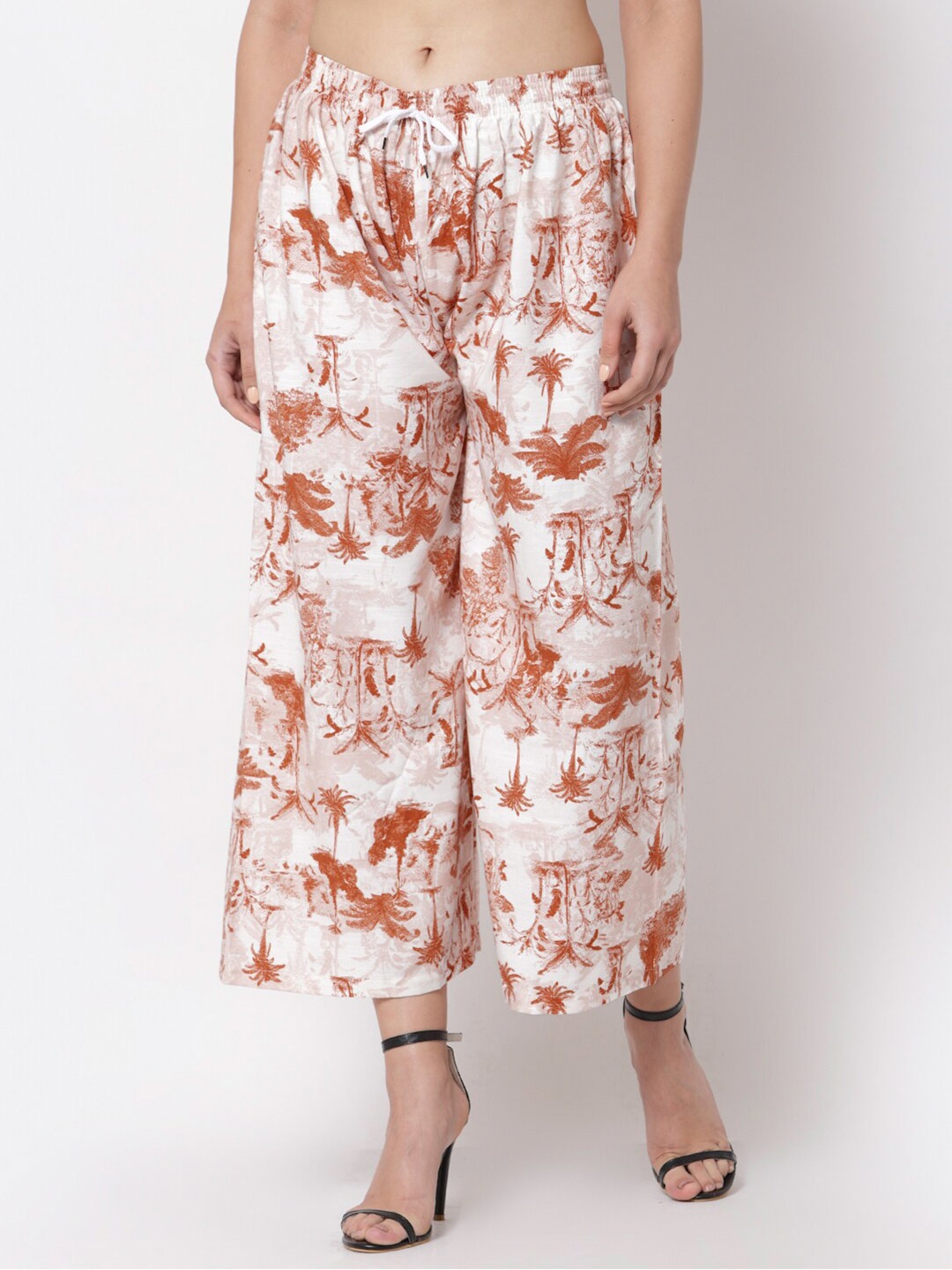 

KLOTTHE Women Tropical Printed Wide Leg-Fit Cotton Palazzo, Rust