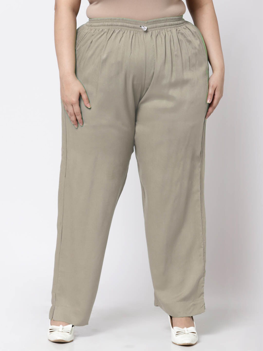 

KLOTTHE Women Plus Size Straight-Fit Palazzo, Khaki