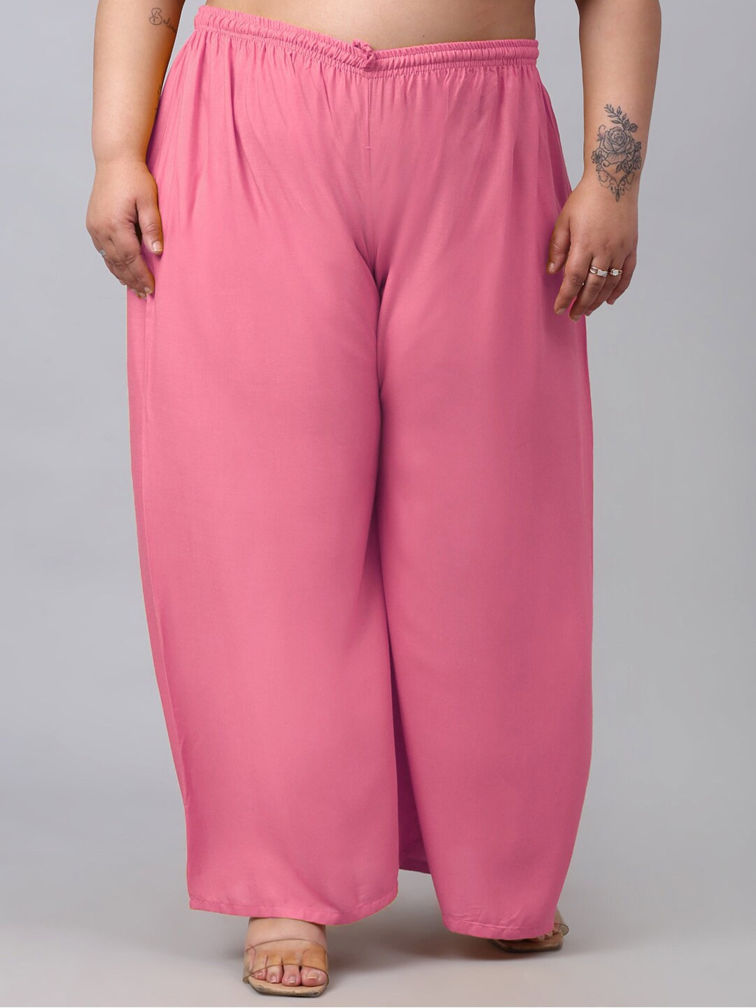 

KLOTTHE Women Plus Size Wide Leg Palazzo, Pink