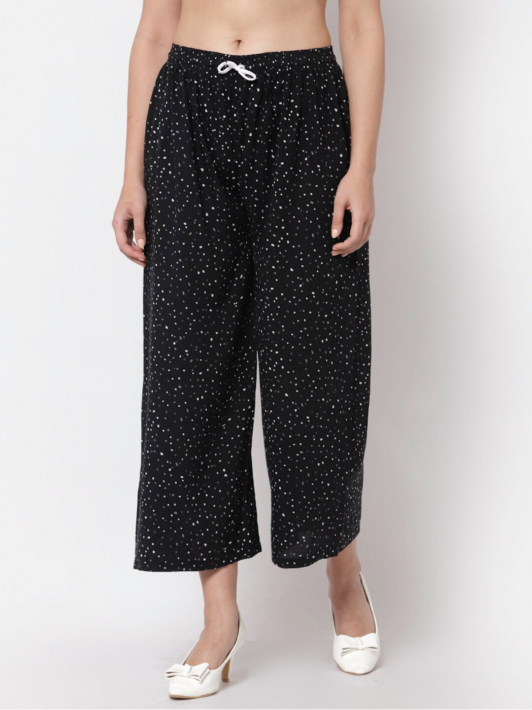 

KLOTTHE Women Polka Dot Printed Cotton Wide Leg-Fit Palazzo, Black