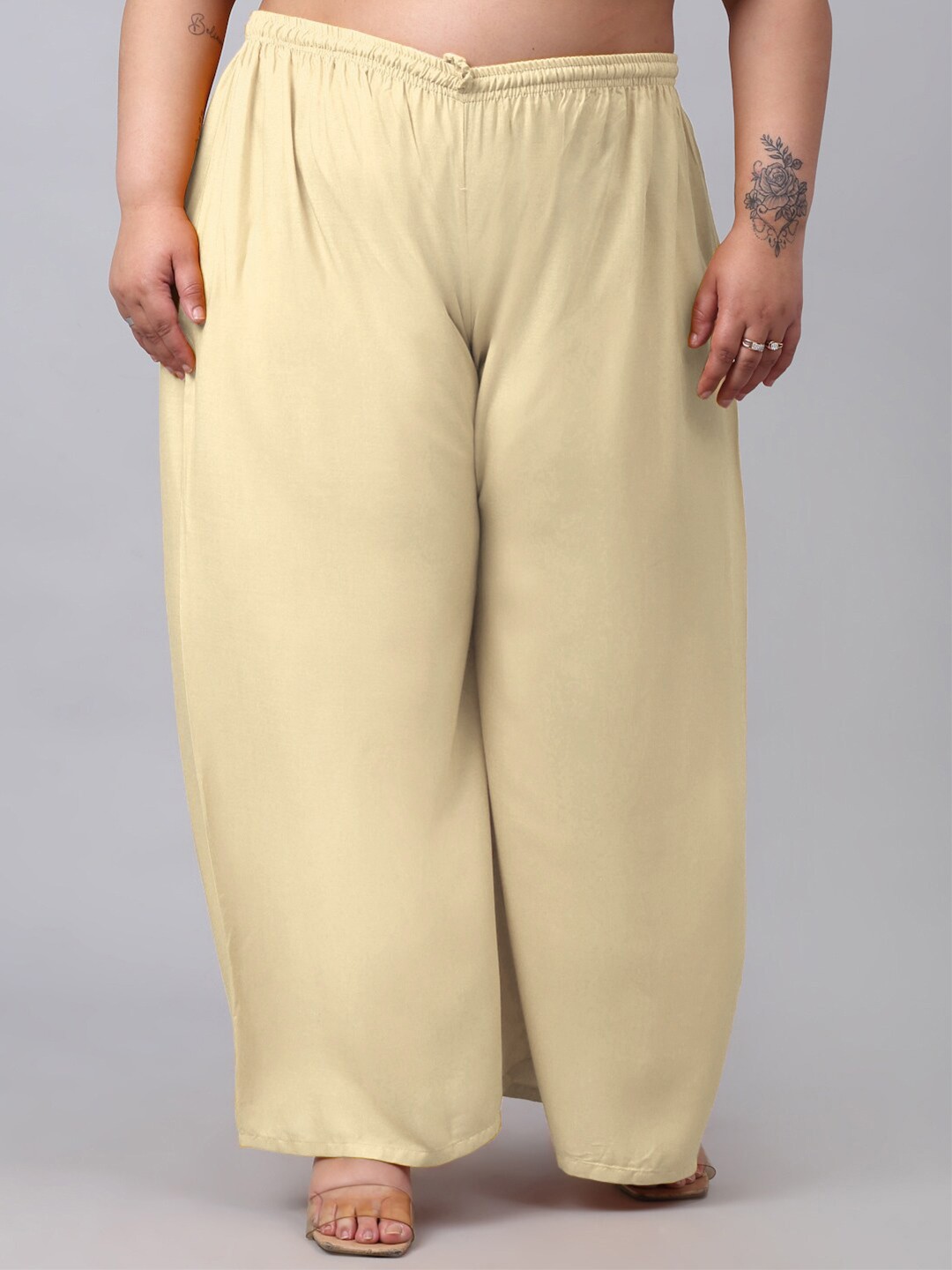 

KLOTTHE Women Plus Size Straight-Fit Palazzo, Beige