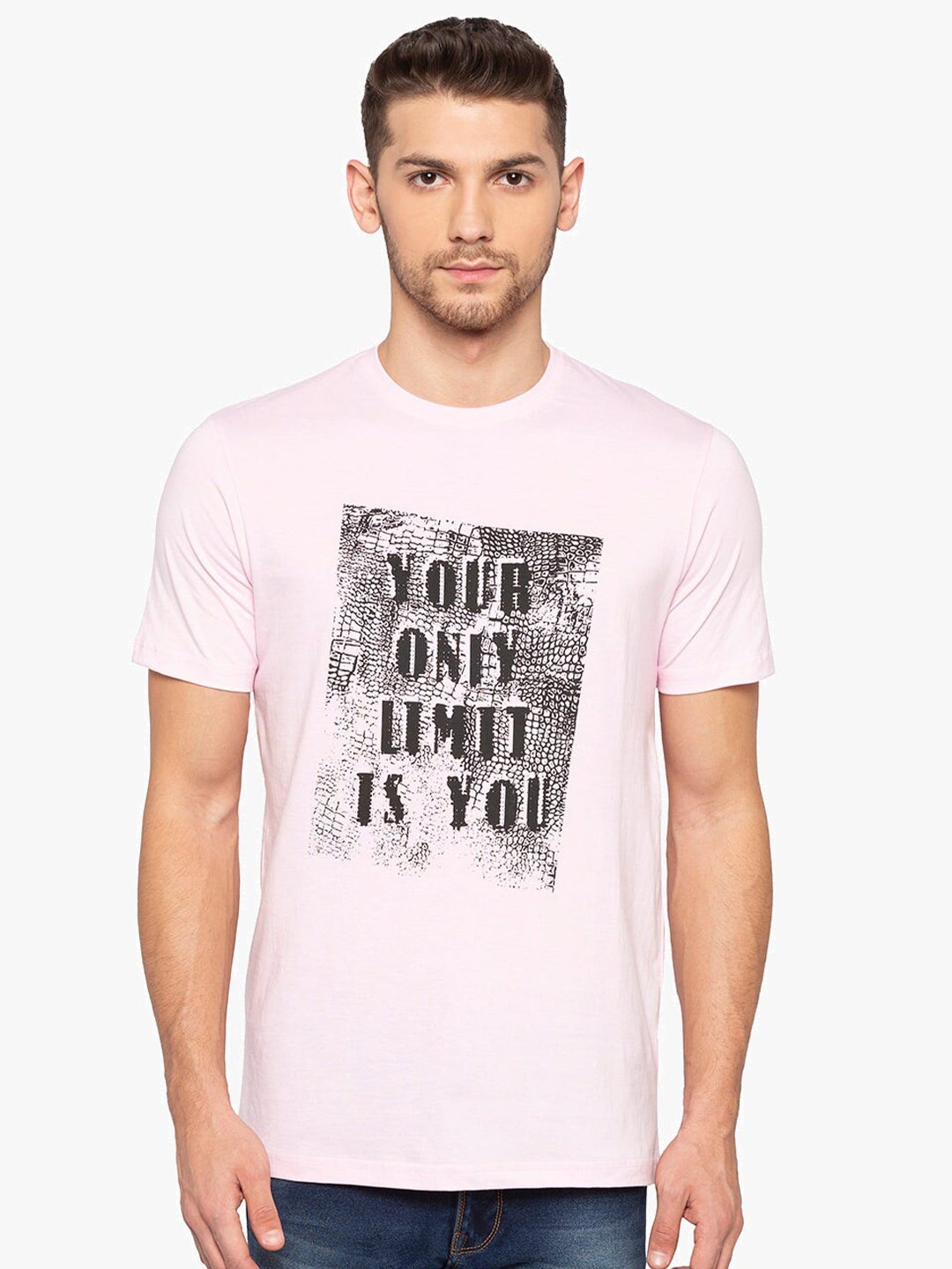 

Status Quo Typography Printed Round Neck Short Sleeves Pure Cotton T-shirt, Pink