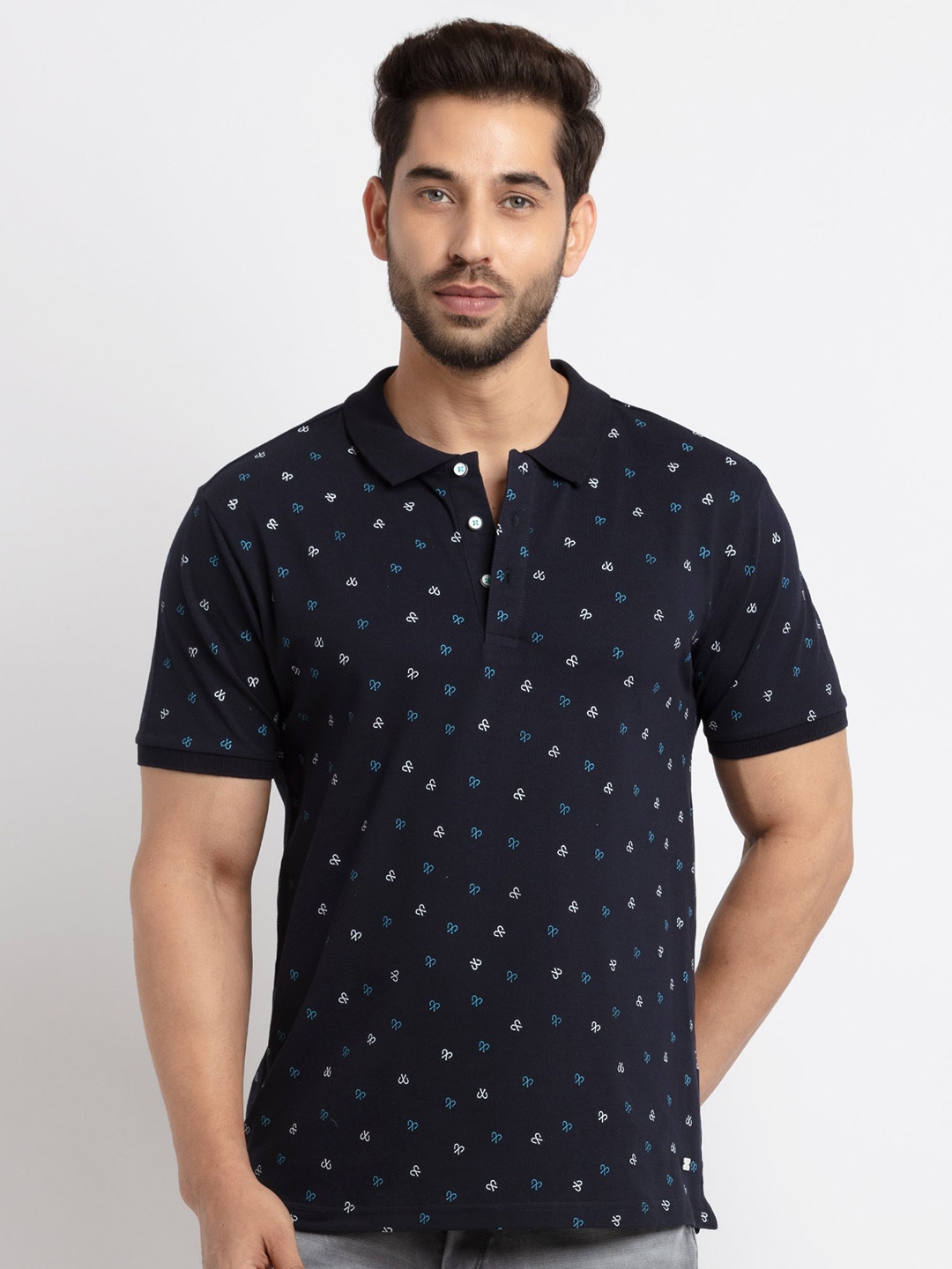 

Status Quo Printed Polo Collar T-shirt, Navy blue