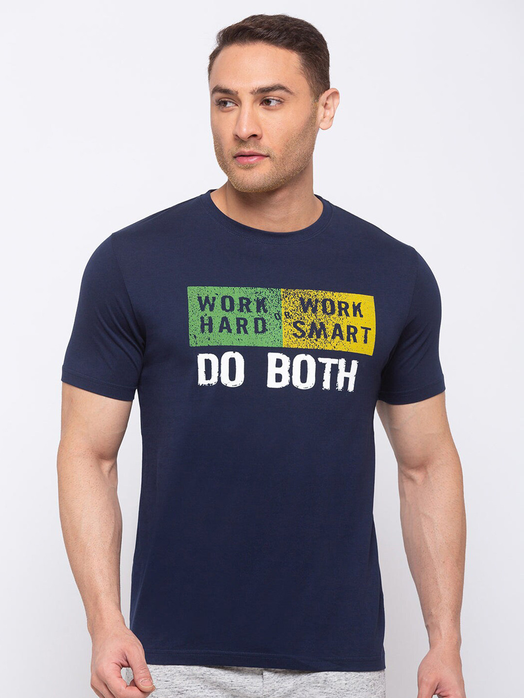 

Status Quo Typography Printed Pure Cotton T-shirt, Navy blue