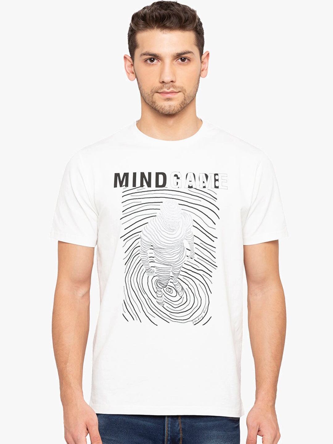

Status Quo Graphic Printed Round Neck Short Sleeves Cotton T-shirt, White