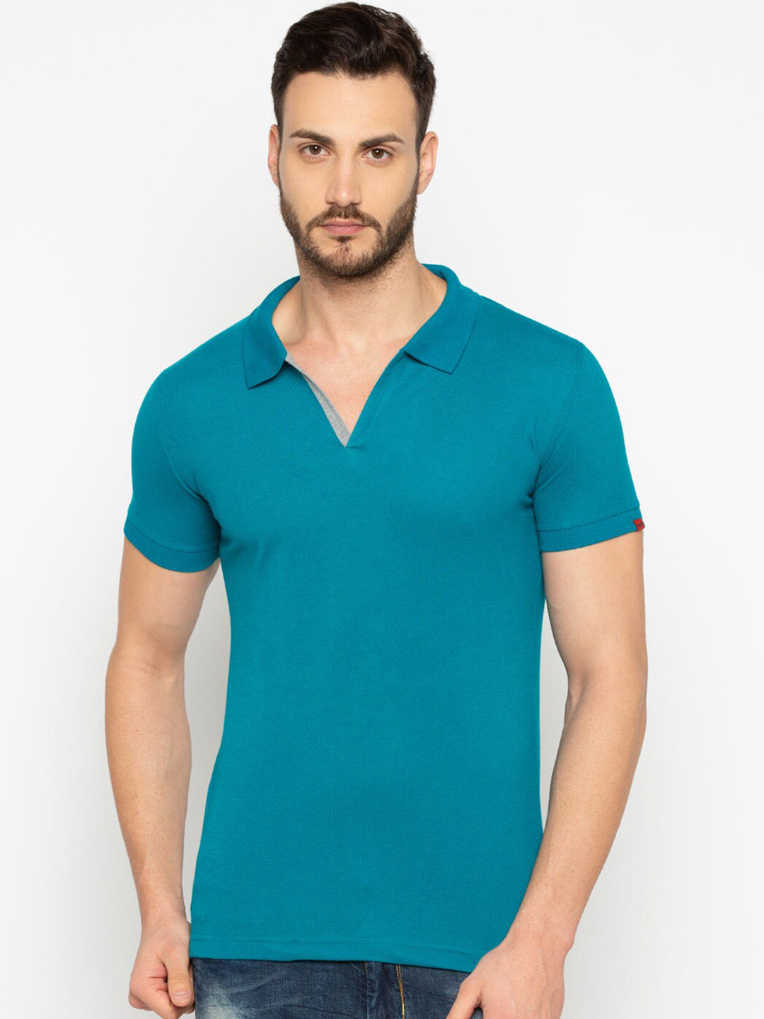 

Status Quo Polo Collar Short Sleeves Pure Cotton Slim Fit T-shirt, Blue