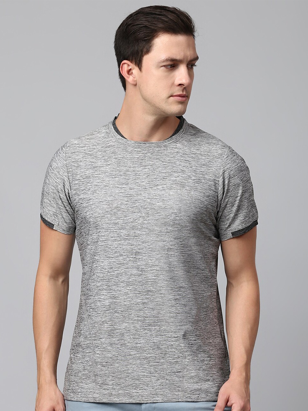 

Slowave Round Neck Short Sleeves T-shirt, Grey melange
