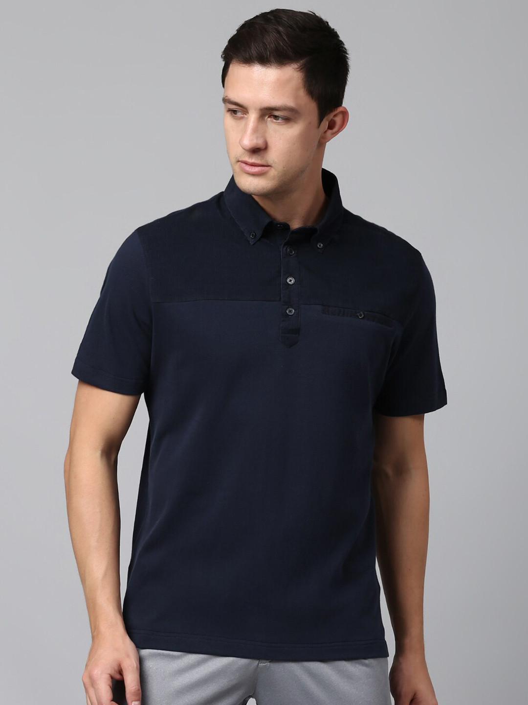 

Slowave Polo Collar Pure Cotton T-shirt, Navy blue