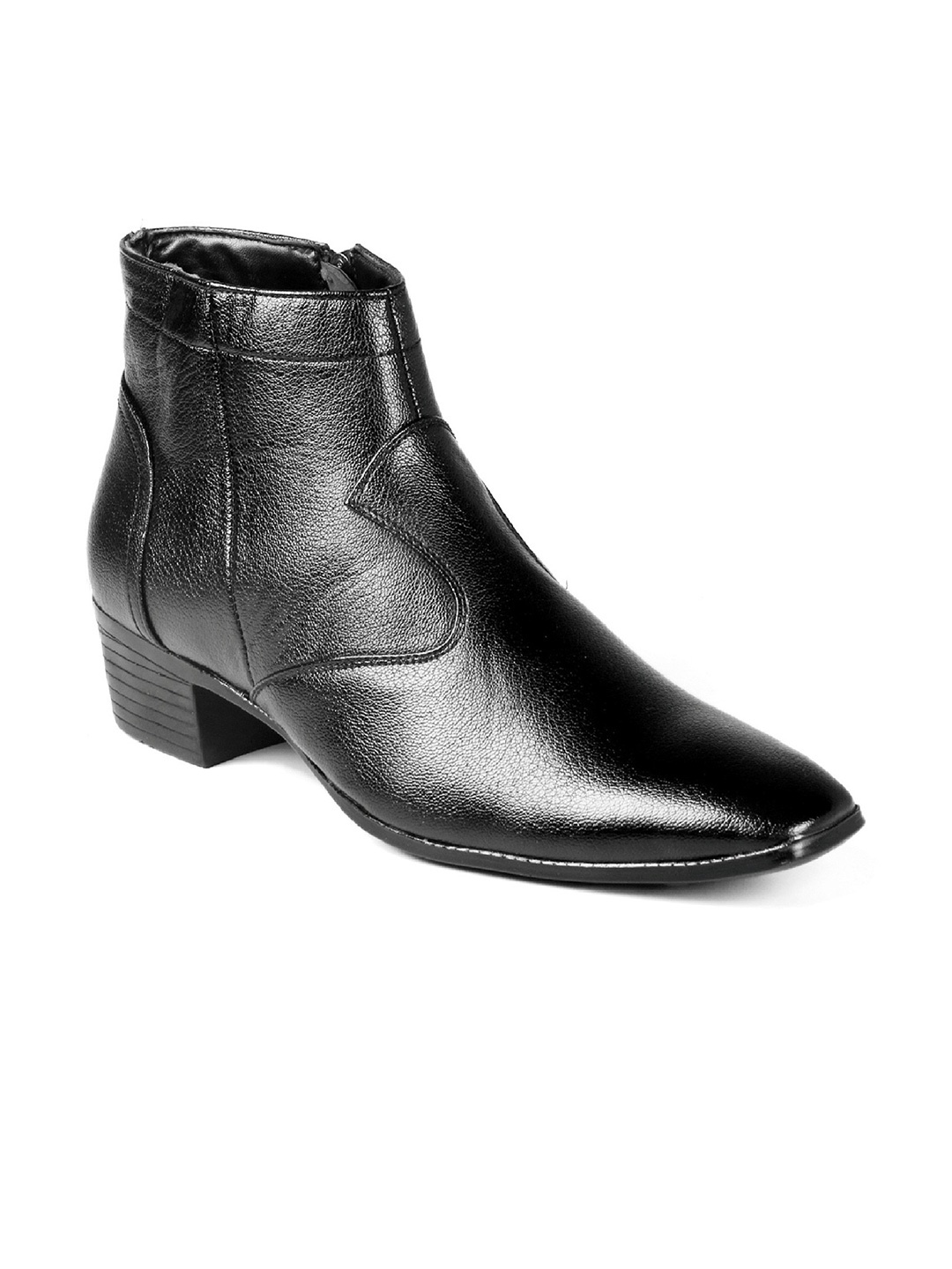Bxxy Men Textured Mid Top Elevator Formal Boots, Black