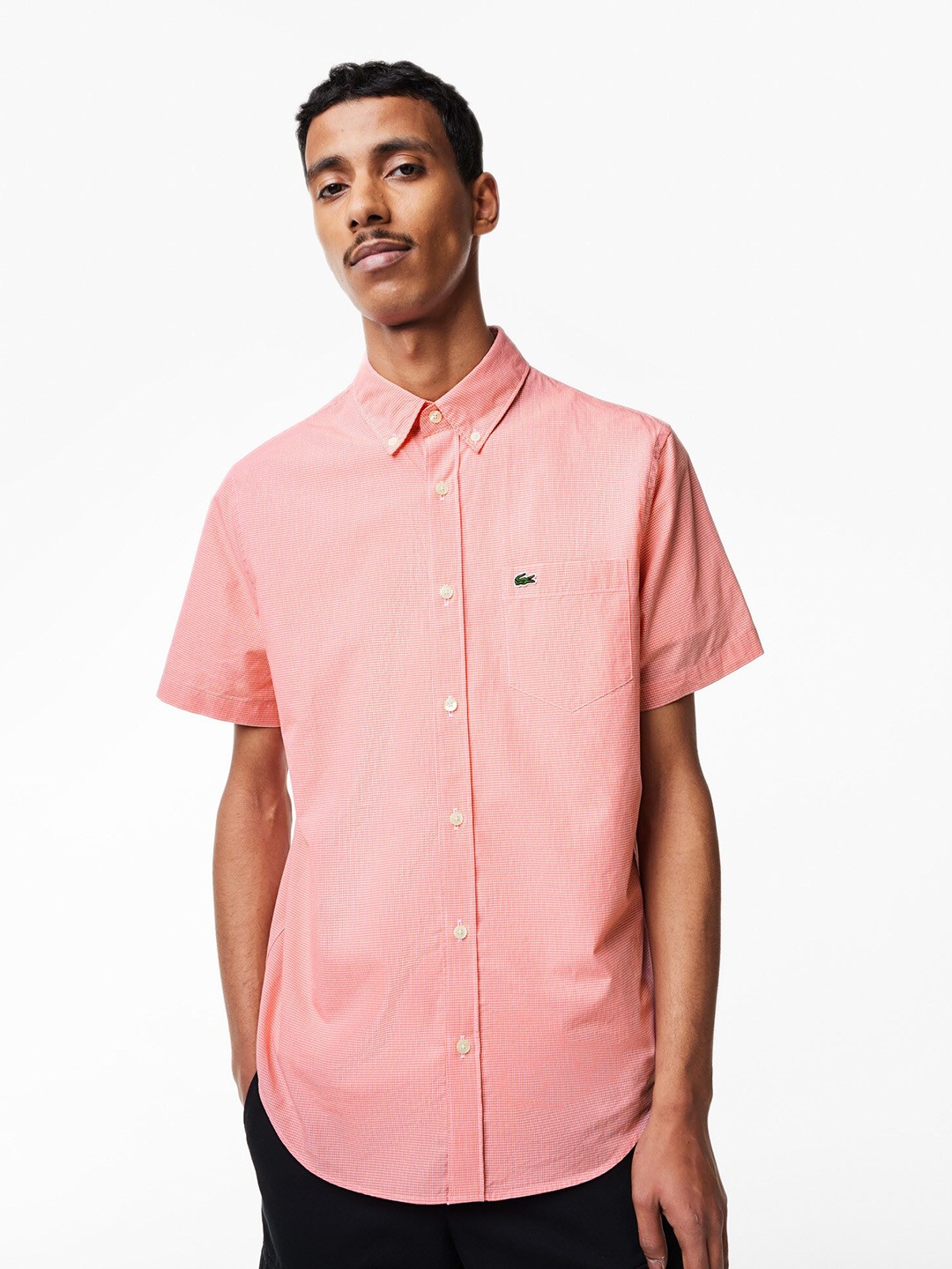

Lacoste Spread Collar Short Sleeves Pure Cotton Modern Casual Shirt, Pink