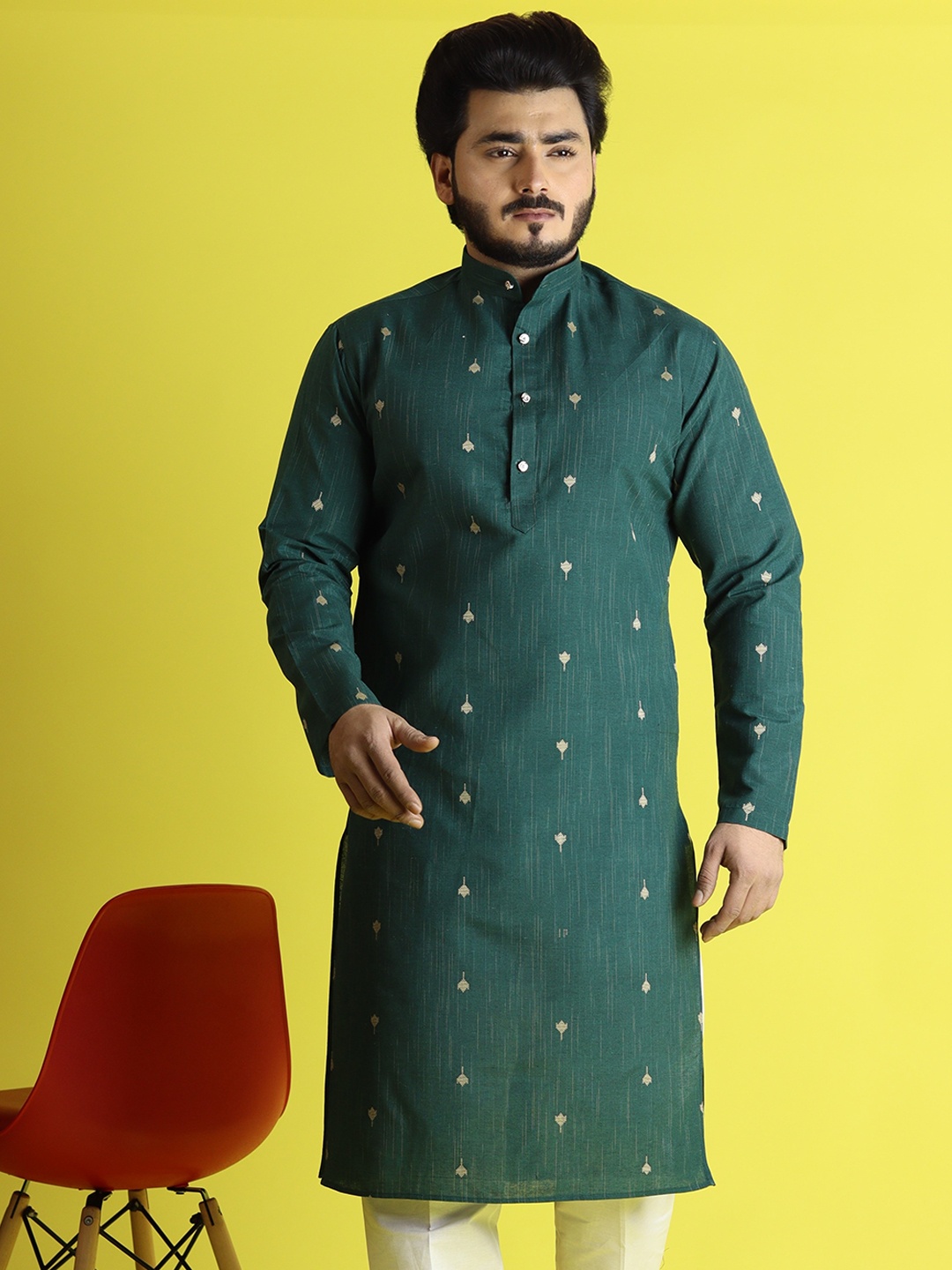 

Tibra Collection Ethnic Motifs Woven Design Pure Cotton Kurta, Teal