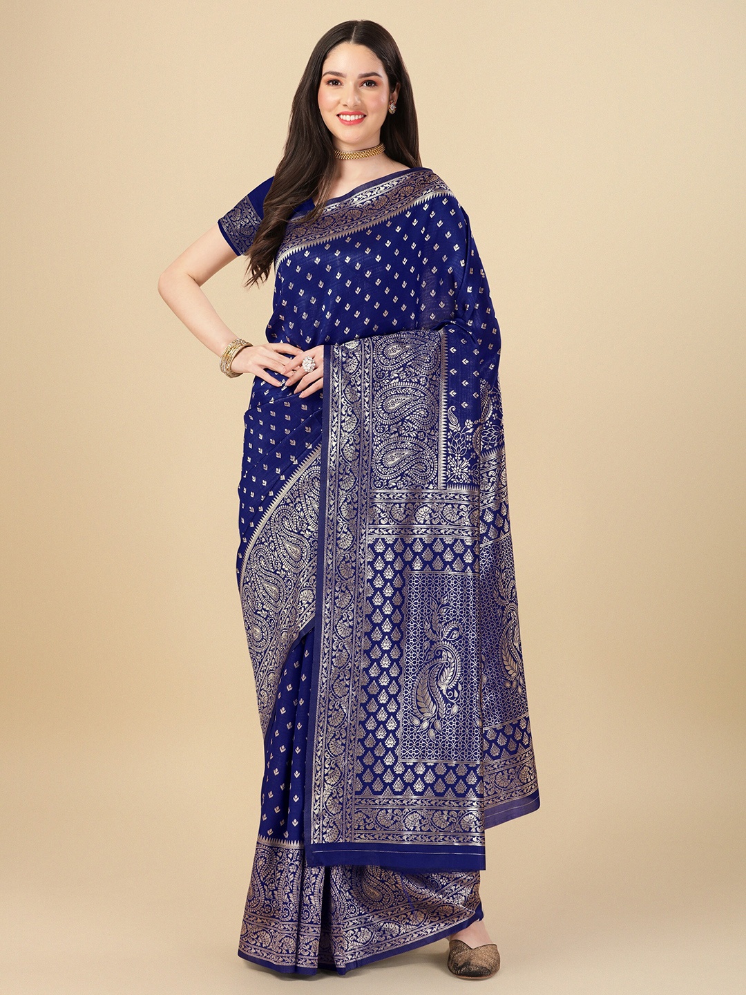 

KALINI Ethnic Motifs Woven Design Zari Banarasi Saree, Blue