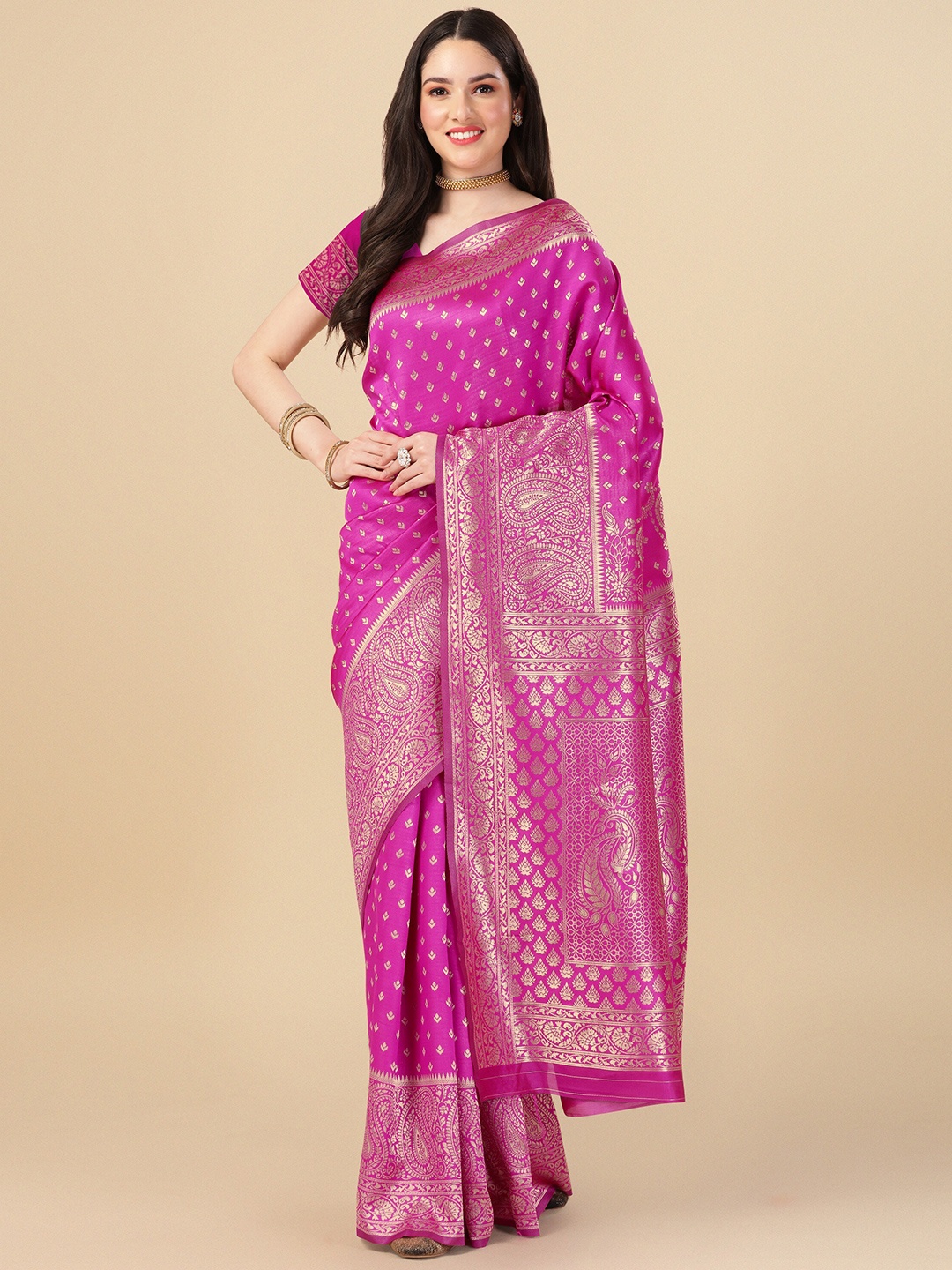 

KALINI Ethnic Motifs Woven Design Zari Saree, Pink