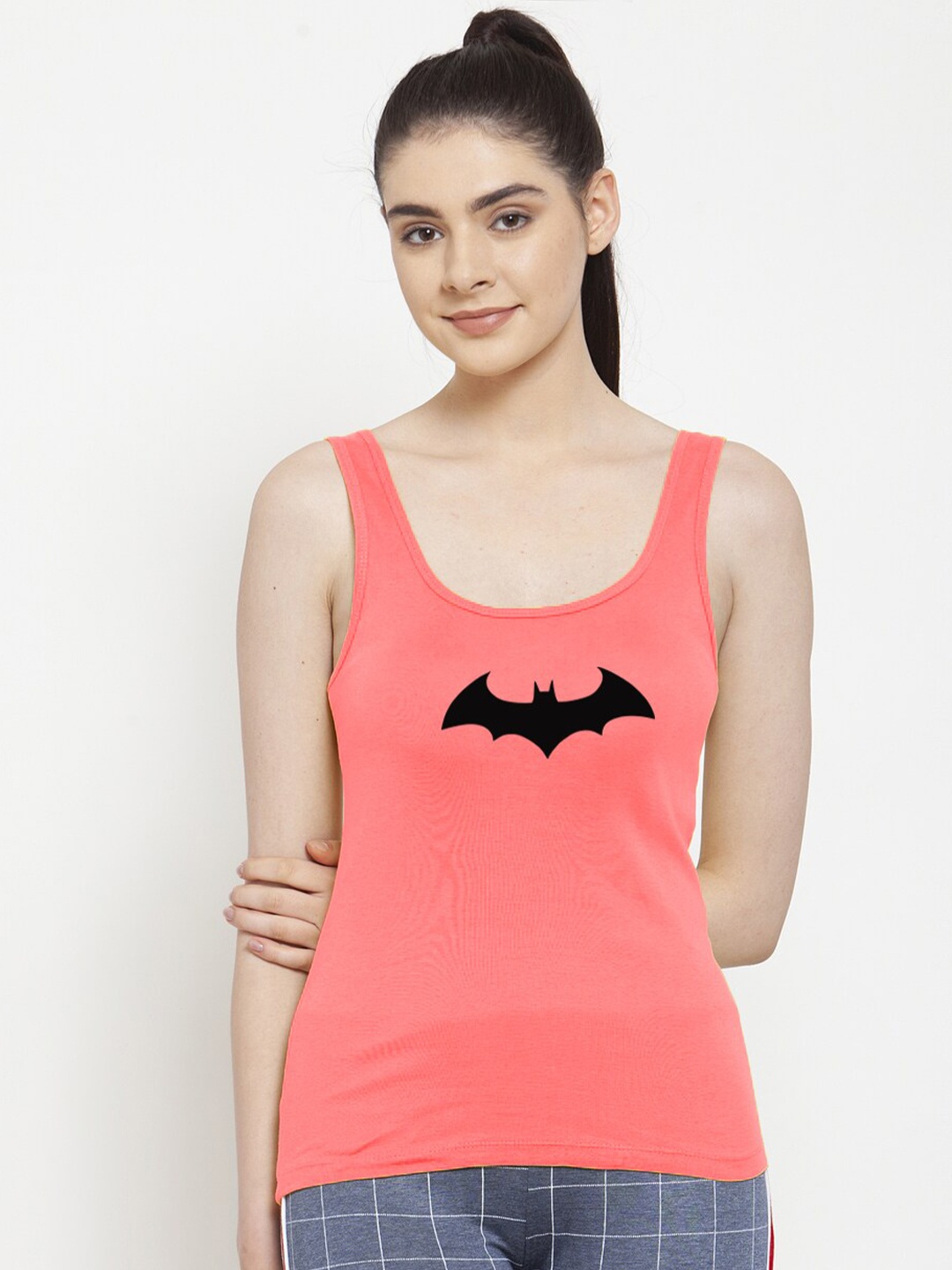 

Friskers Batman Graphic Printed Scoop Neck Cotton Tank Top, Peach