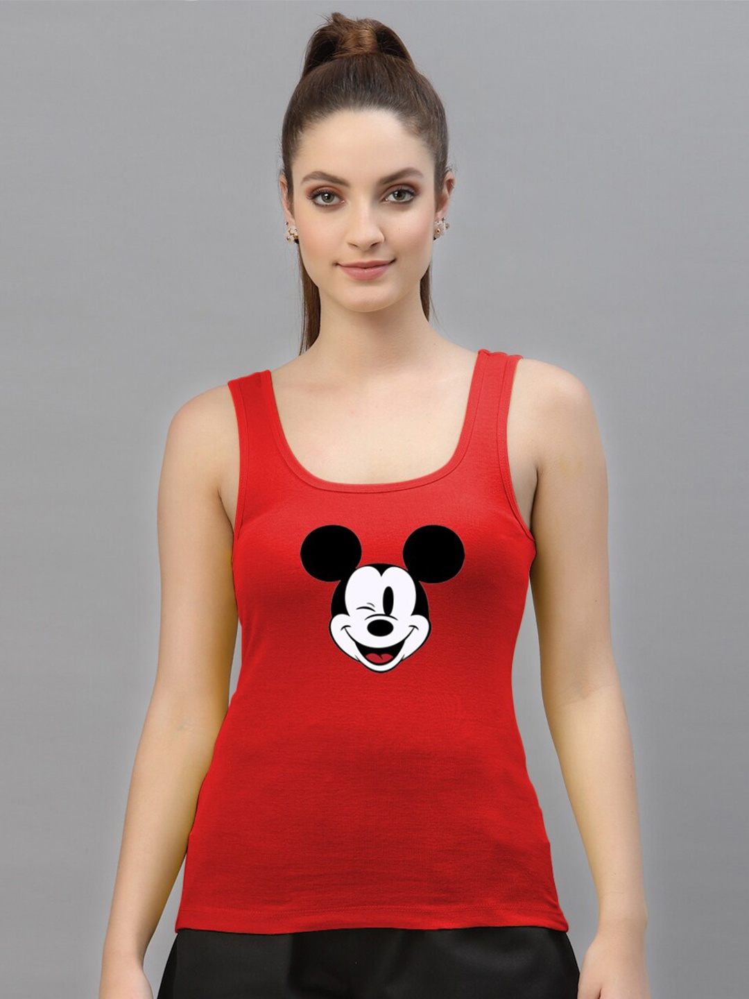 

Friskers Mickey Mouse Printed Cotton Tank Top, Red