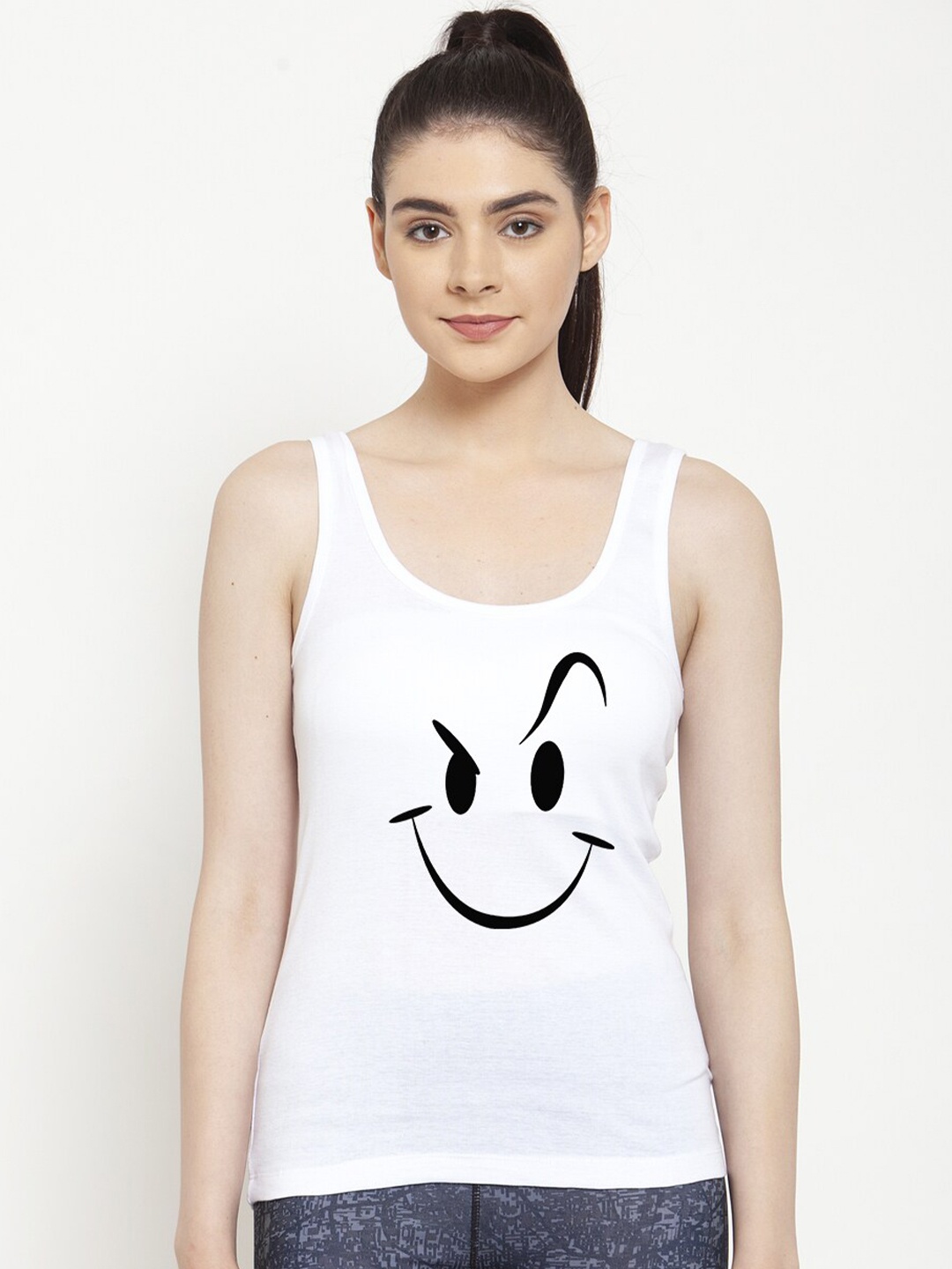 

Friskers Graphic Printed Cotton Tank Top, White