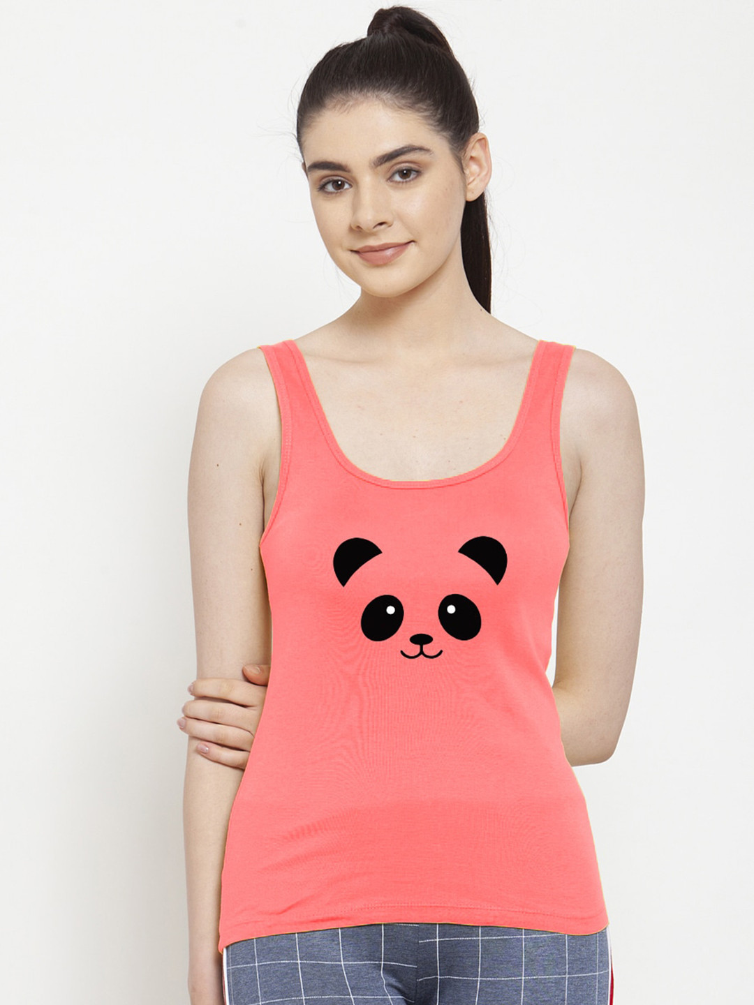 

Friskers Graphic Printed Cotton Tank Top, Peach