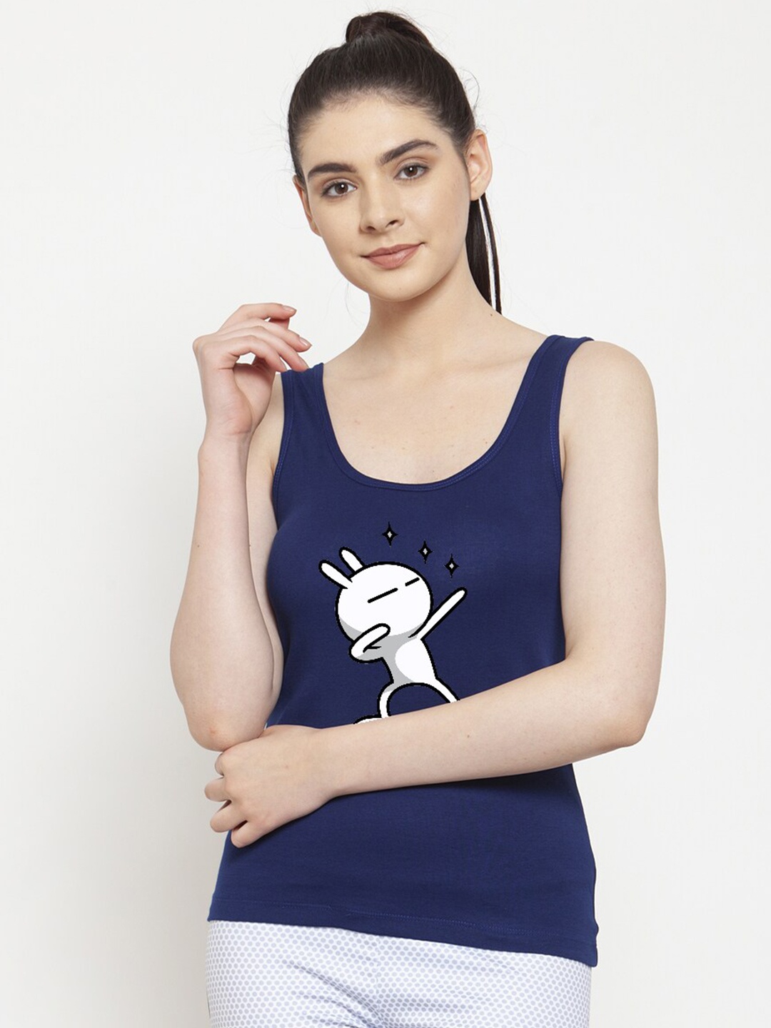 

Friskers Graphic Printed Cotton Tank Top, Navy blue