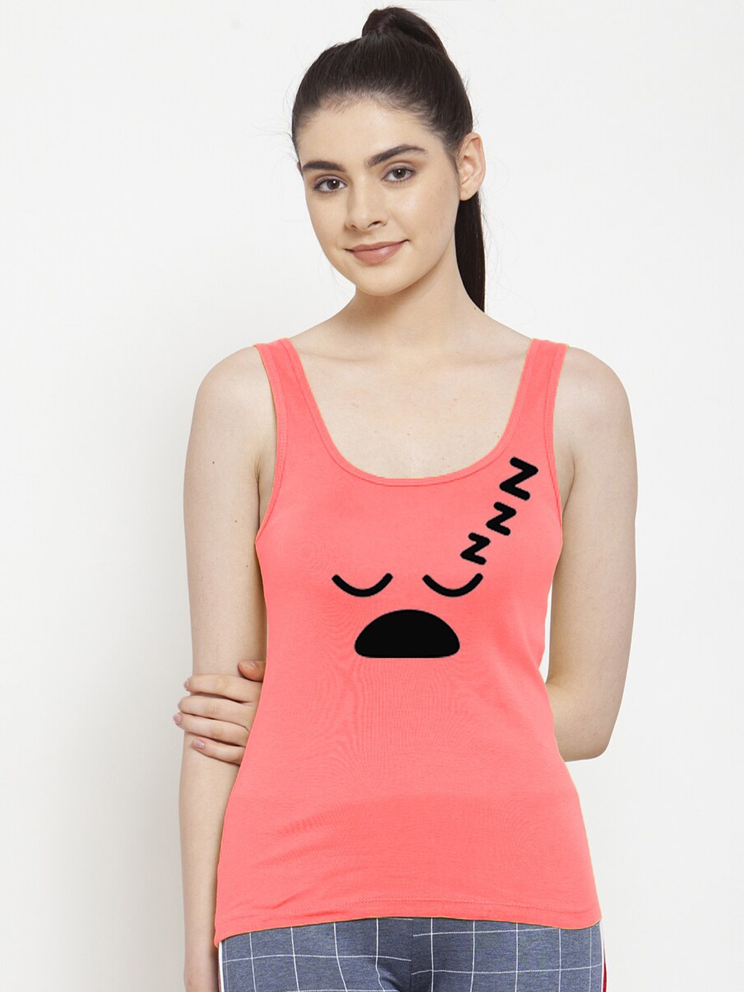 

Friskers Graphic Printed Cotton Tank Top, Pink