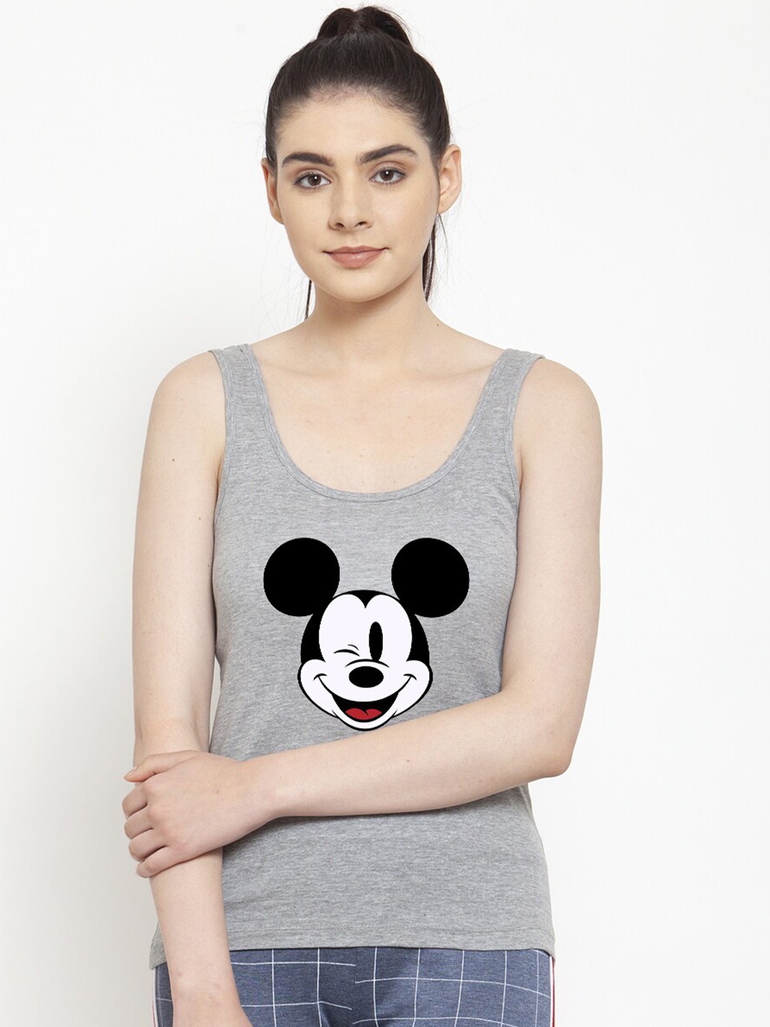 

Friskers Mickey Mouse Graphic Printed Cotton Tank Top, Grey