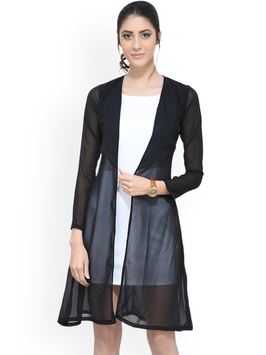 

SCORPIUS Black Solid Open Front Longline Shrug