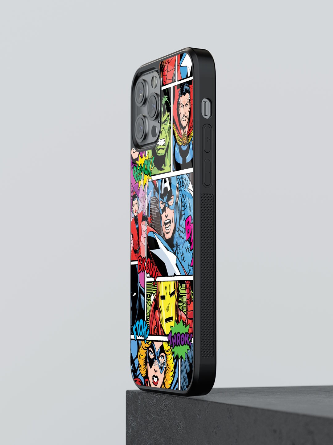 

macmerise Comic Marvel-Printed iPhone 13 Pro Max Glass Phone Back Case, Red