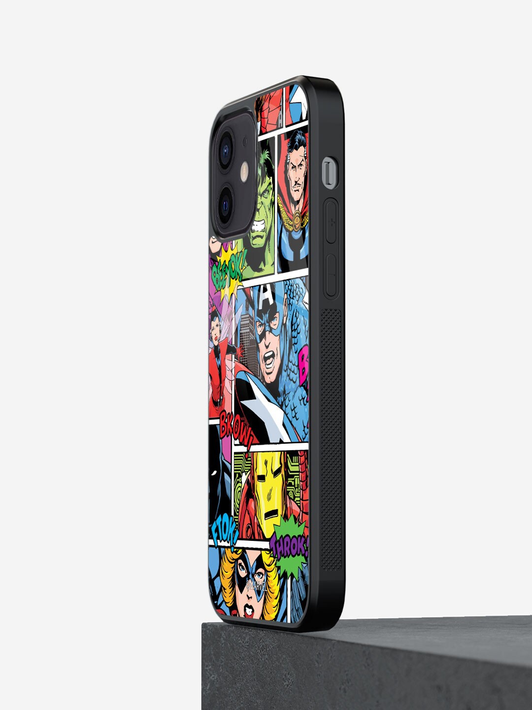

macmerise Comic Marvel Design iPhone 12 Glass Back Case, Yellow