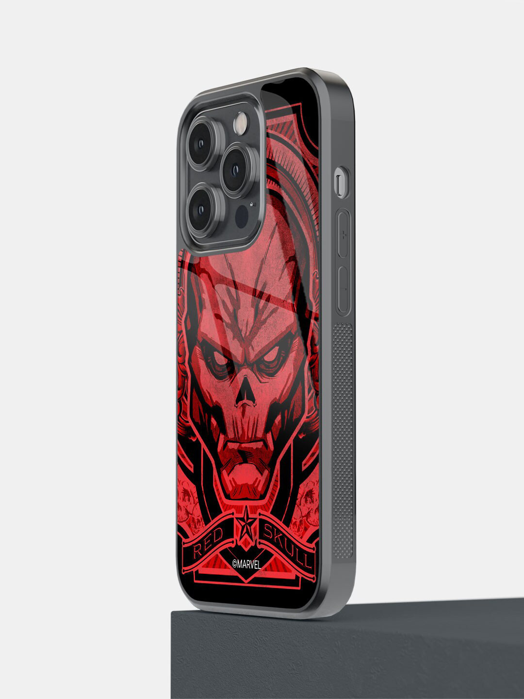 

macmerise Skull Design iPhone 14 Pro Glass Phone Back Case, Red