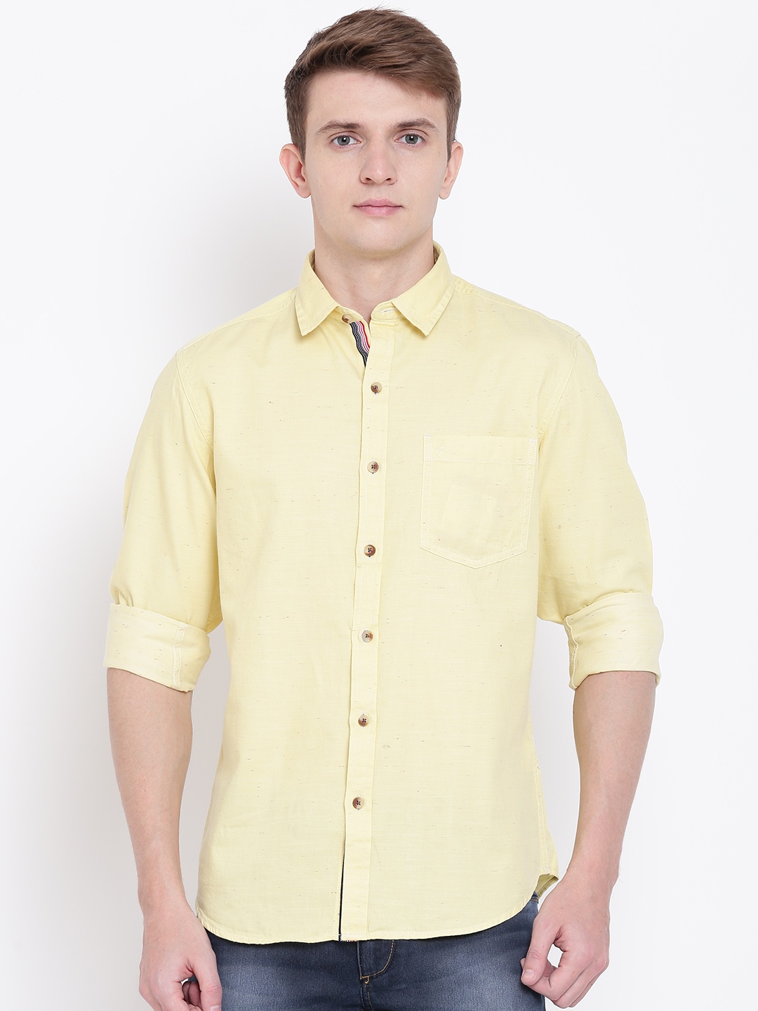 

John Players Men Yellow Trim Fit Solid Casual Shirt