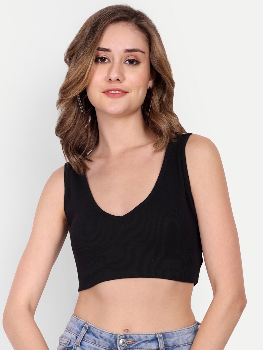 

DOLSU V-Neck Cotton Crop Tank Top, Black