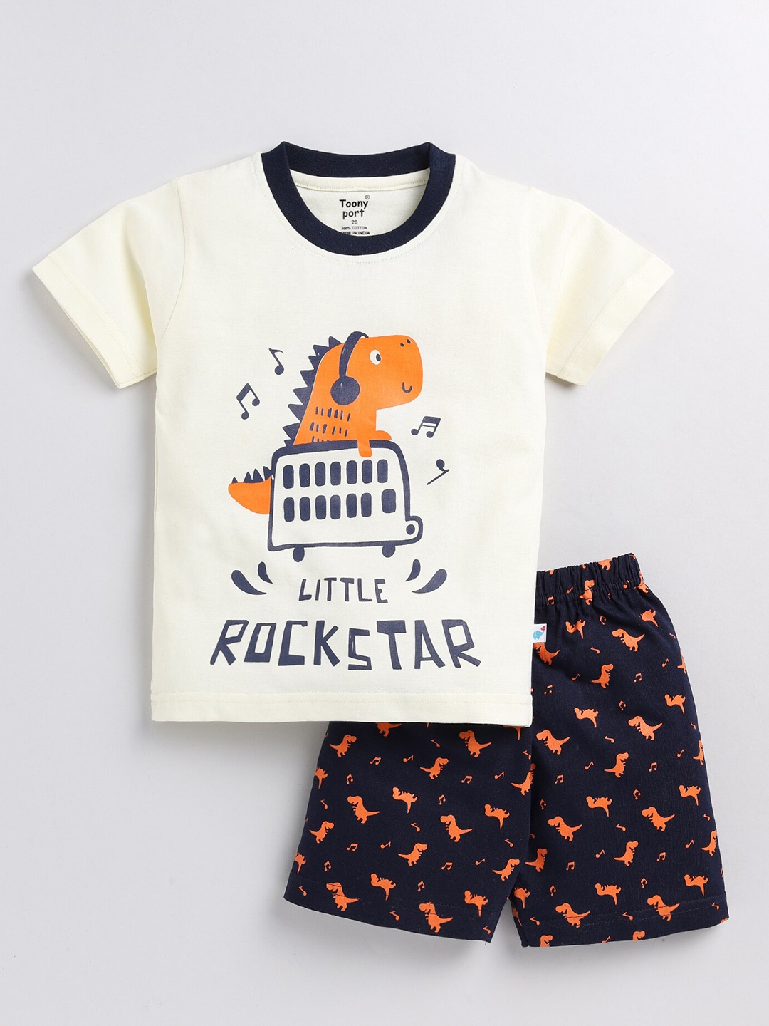 

Toonyport Boys Printed Pure Cotton T-shirt with Shorts, Cream
