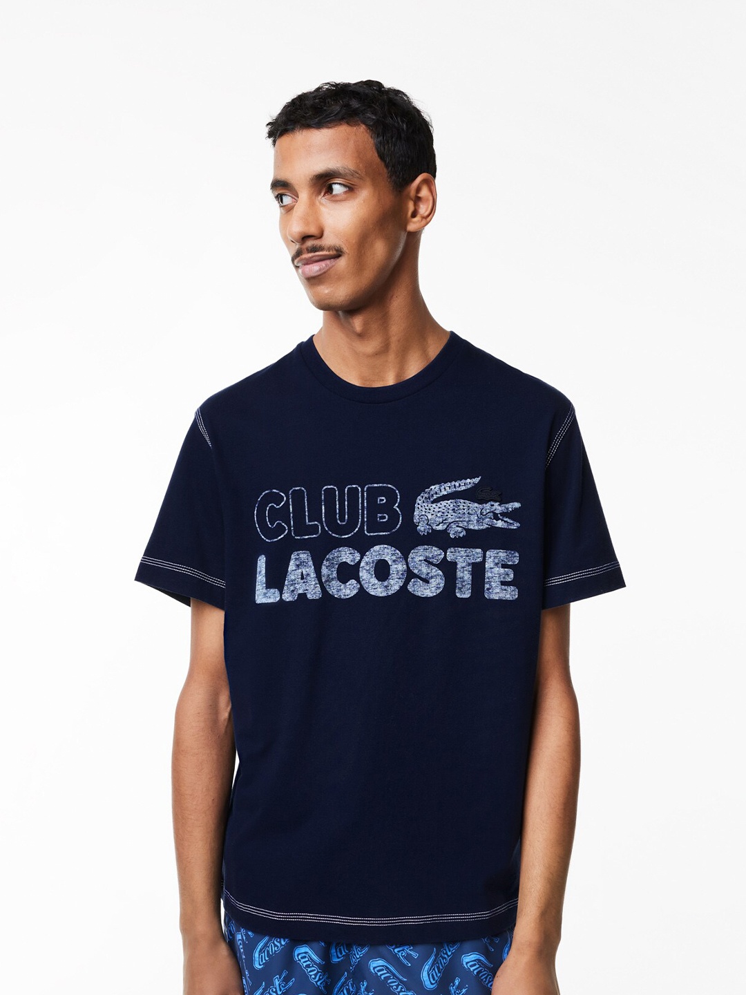 

Lacoste Typography Printed Pure Cotton Casual Relaxed T-shirt, Navy blue