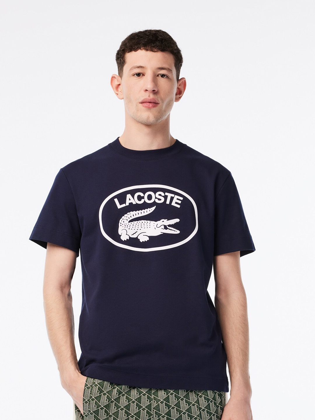 

Lacoste Typography Printed Pure Cotton Casual Relaxed T-shirt, Navy blue