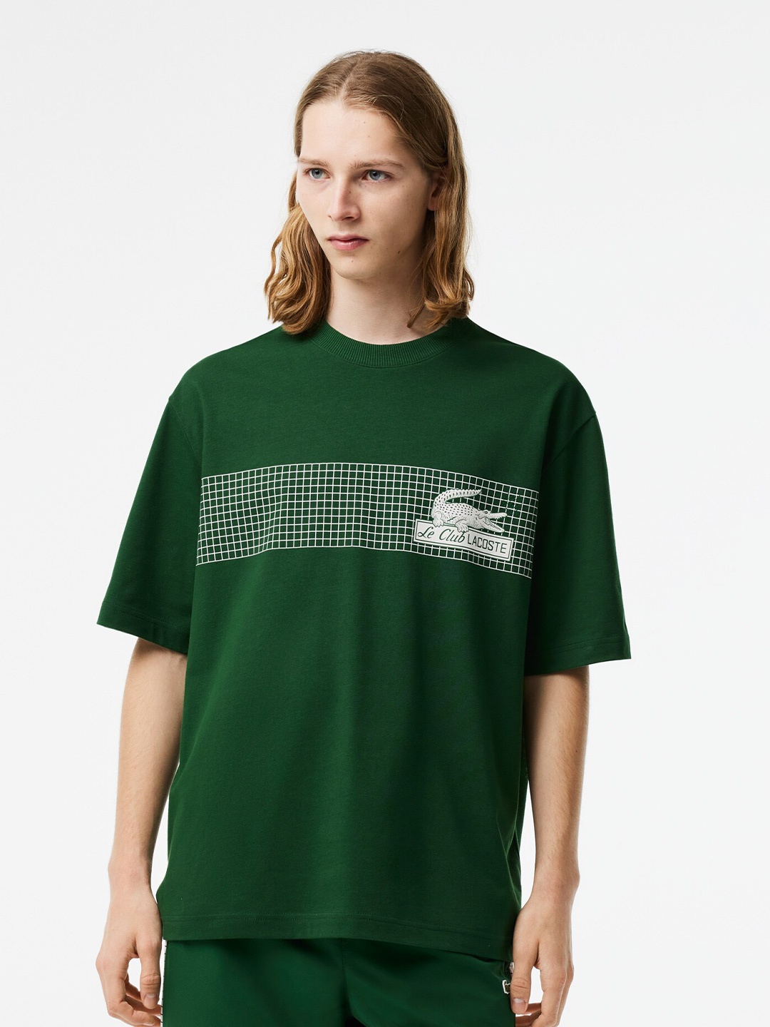

Lacoste Graphic Printed Pure Cotton Loose Tennis T-shirt, Green