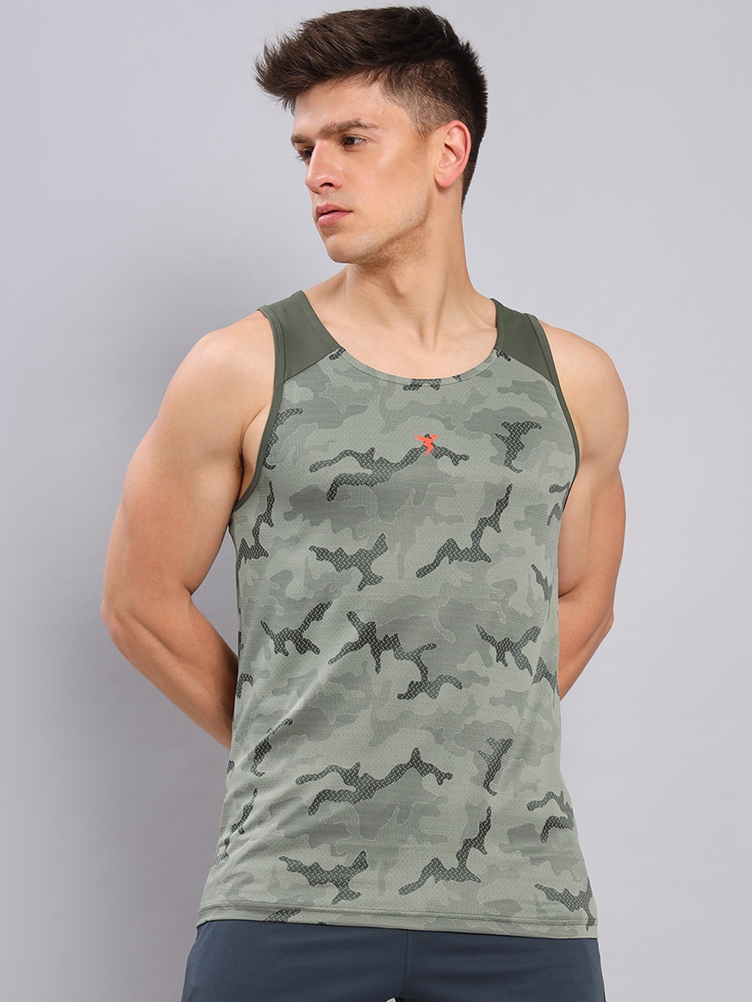 

Technosport Printed Anti Microbial Gym Innerwear Vest, Olive