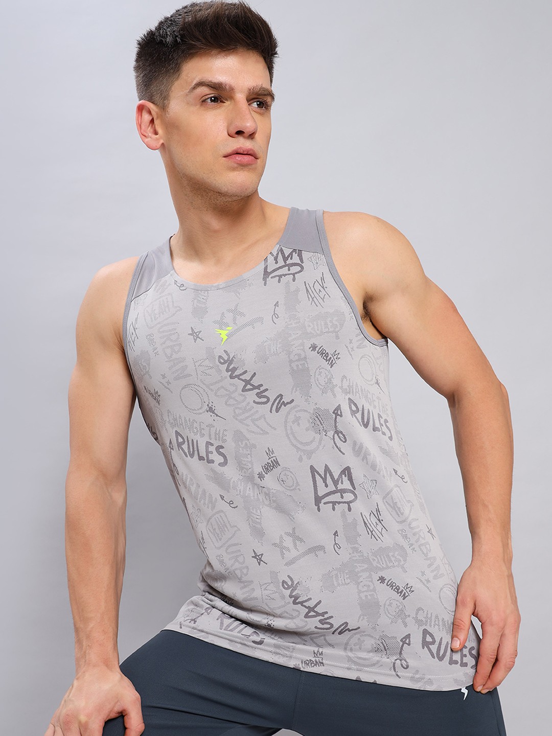 

Technosport Printed Rapid Dry Gym Vest, Grey