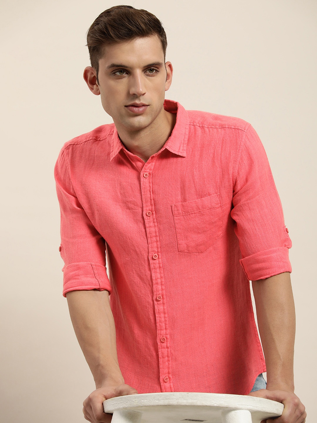 

Moda Rapido Men Slim Fit Linen Casual Shirt, Red