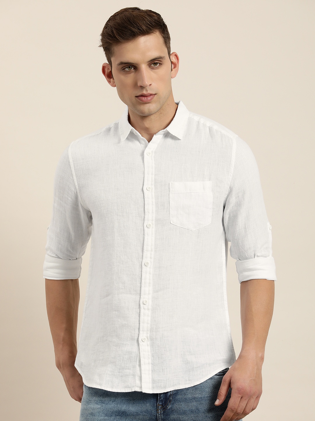 

Moda Rapido Men Slim Fit Linen Casual Shirt, White