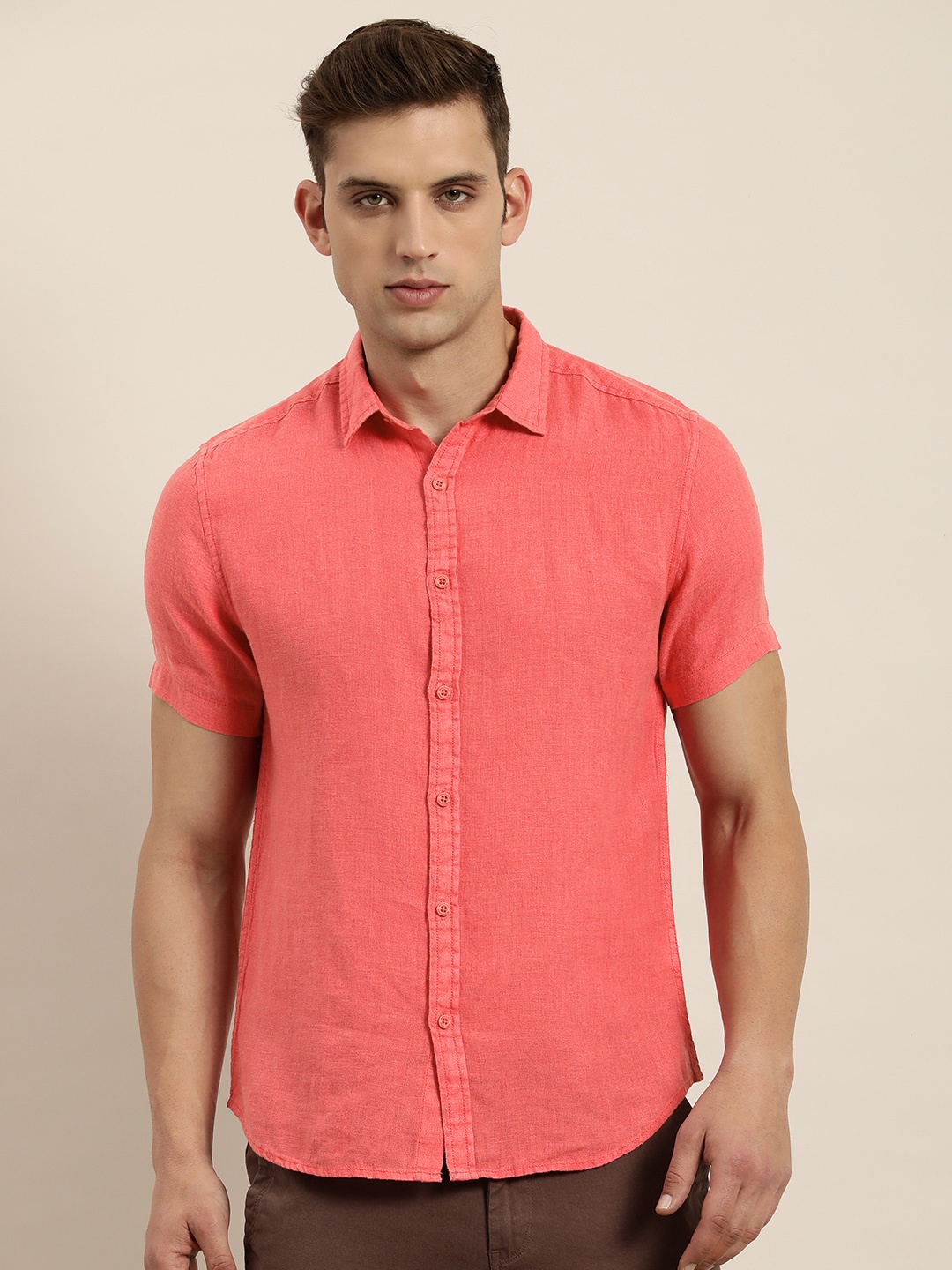 

Moda Rapido Men Slim Fit Linen Casual Shirt, Red