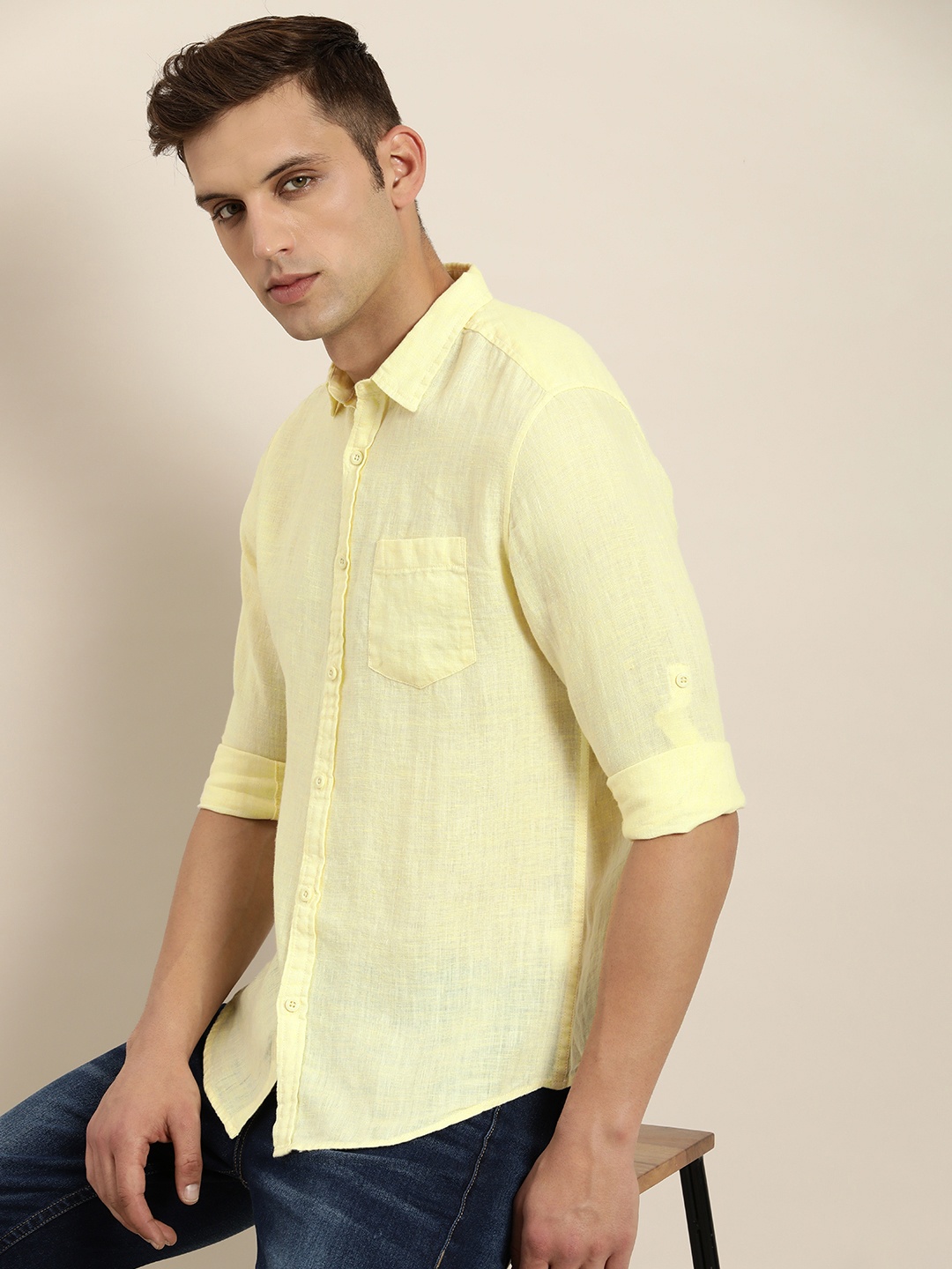 

Moda Rapido Men Slim Fit Linen Casual Shirt, Yellow
