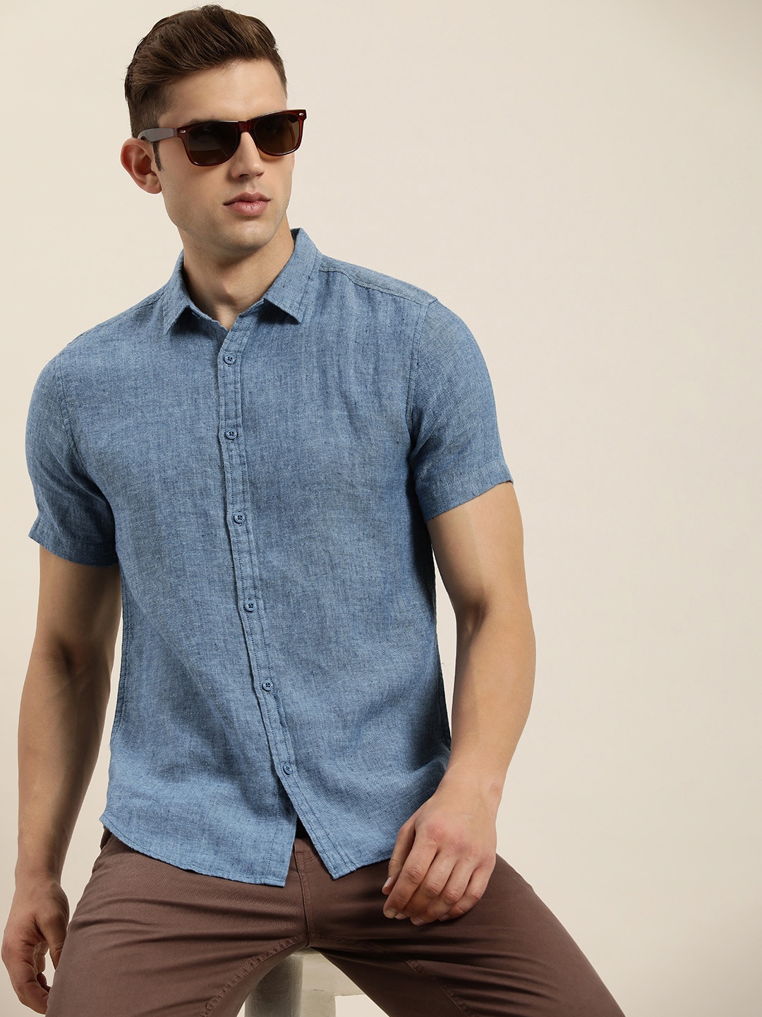 

Moda Rapido Men Slim Fit Linen Casual Shirt, Blue
