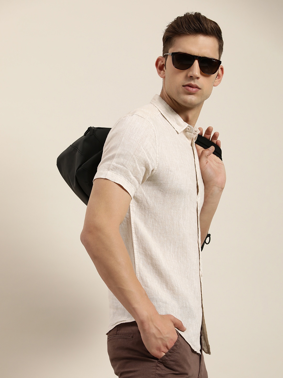 

Moda Rapido Men Slim Fit Linen Casual Shirt, Beige