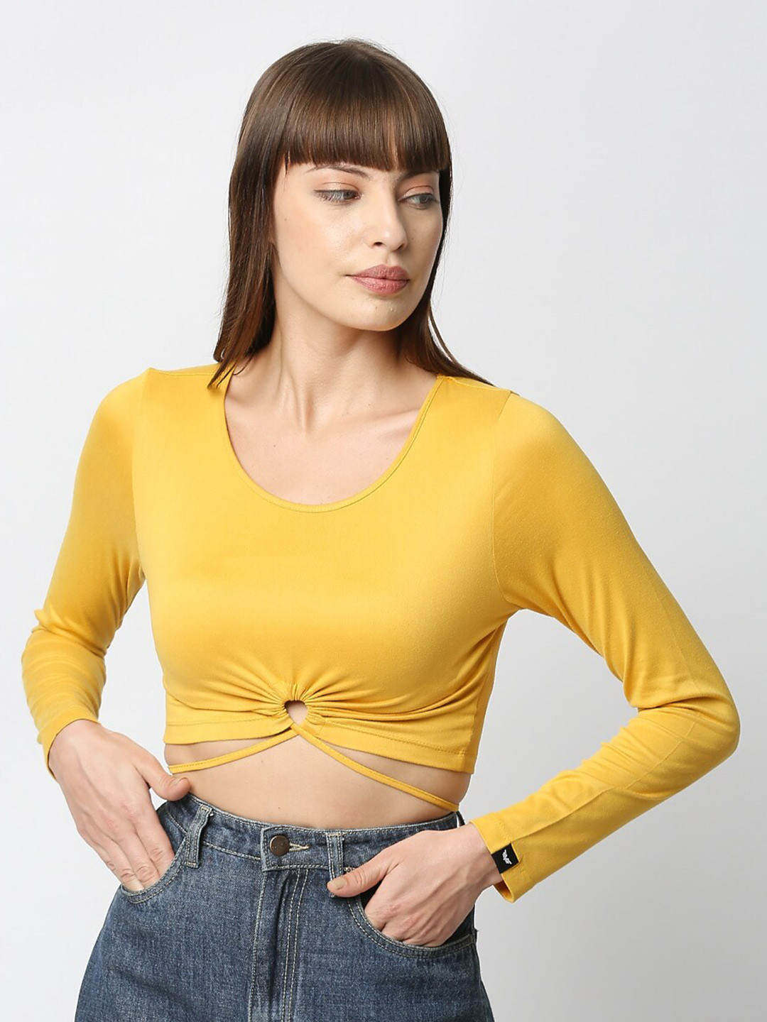 

VALEN CLUB Cotton Crop Top, Yellow