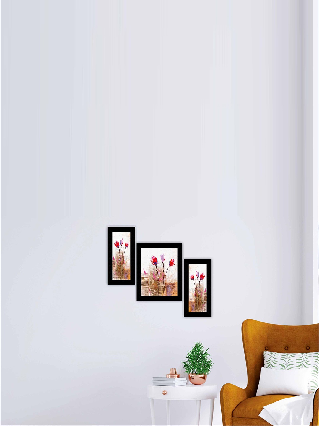 

SAF White & Pink 3 Pieces Flowerpot Art Self Adhesive Framed Wall Paintings