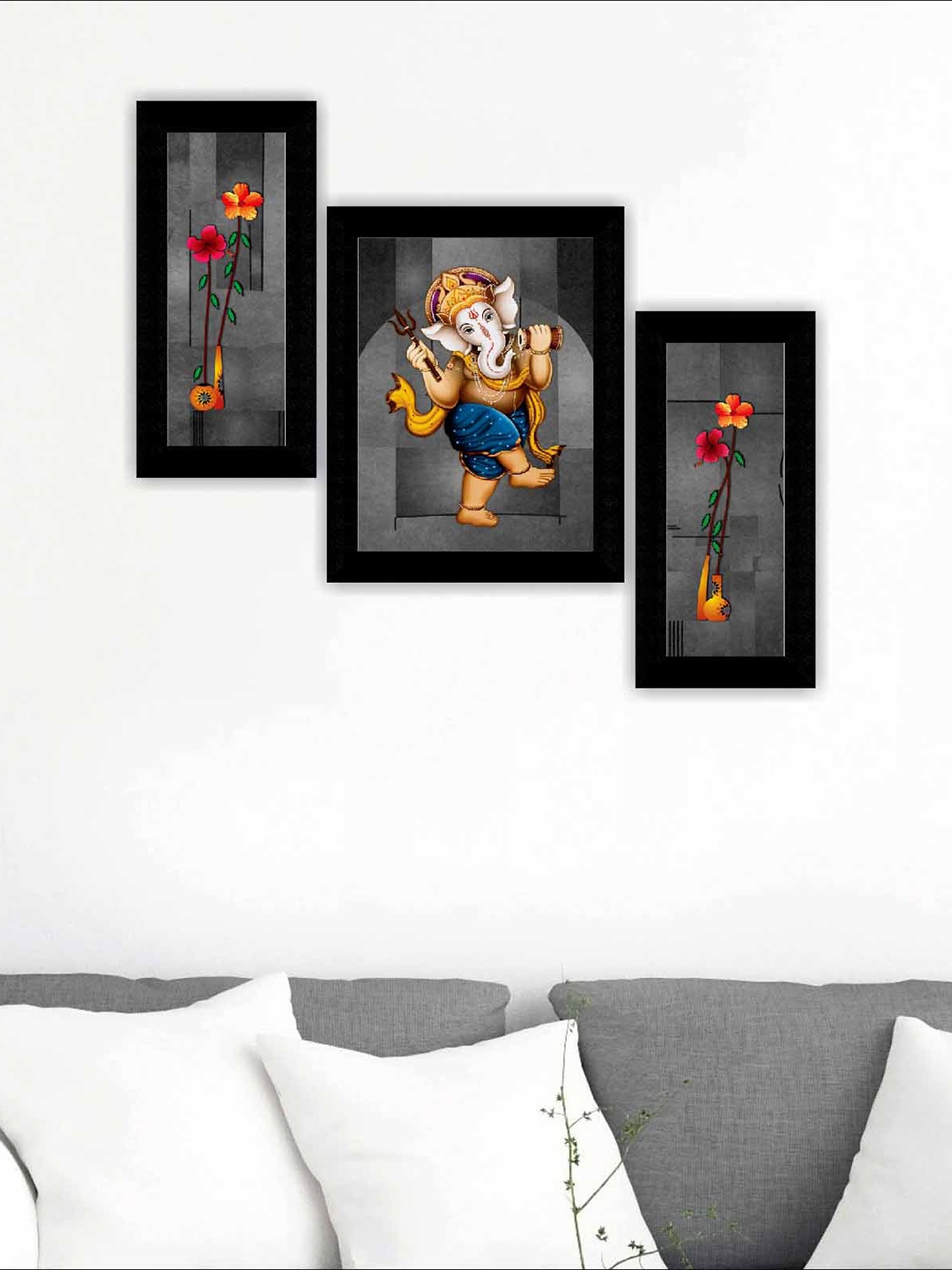 

SAF Black & Yellow 3-Pieces Ganesha Modern Wall Art Painting