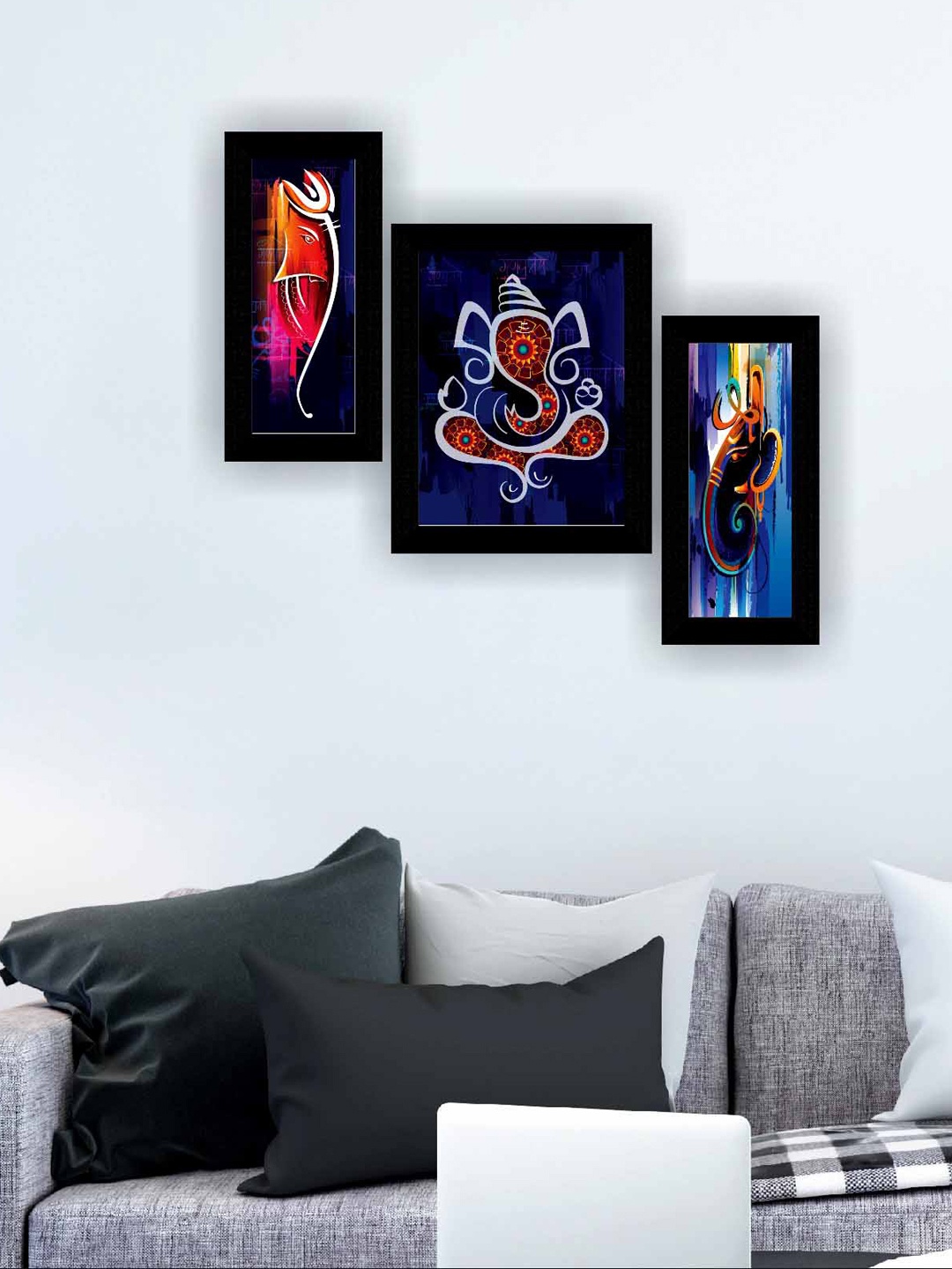 

SAF Black & Red 3 Pieces Ganesha Modern Wall Art Painting