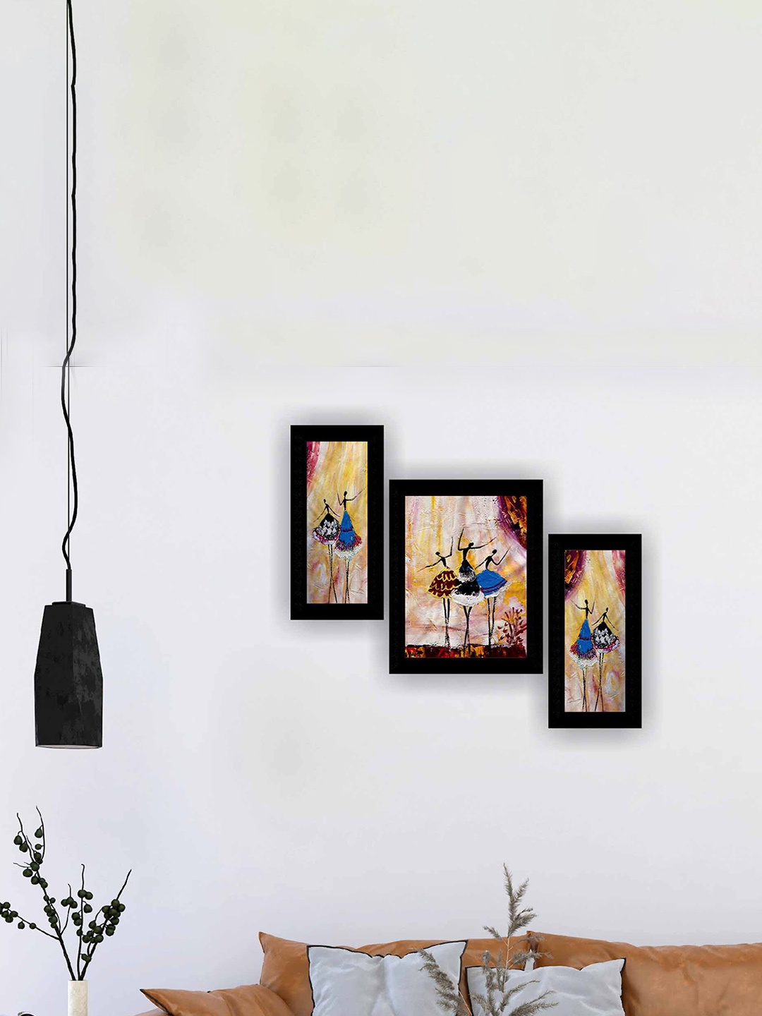 

SAF Yellow & Blue 3 Pieces Modern Art Self Adhesive Framed Wall Paintings