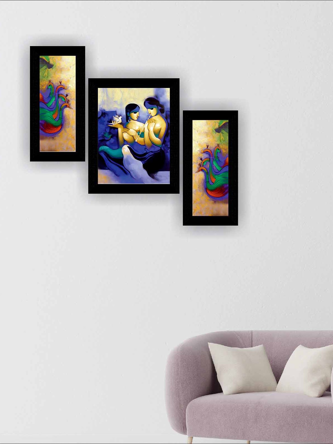 

SAF Black & Blue 3 Pieces Modern Art Painting Wall Art